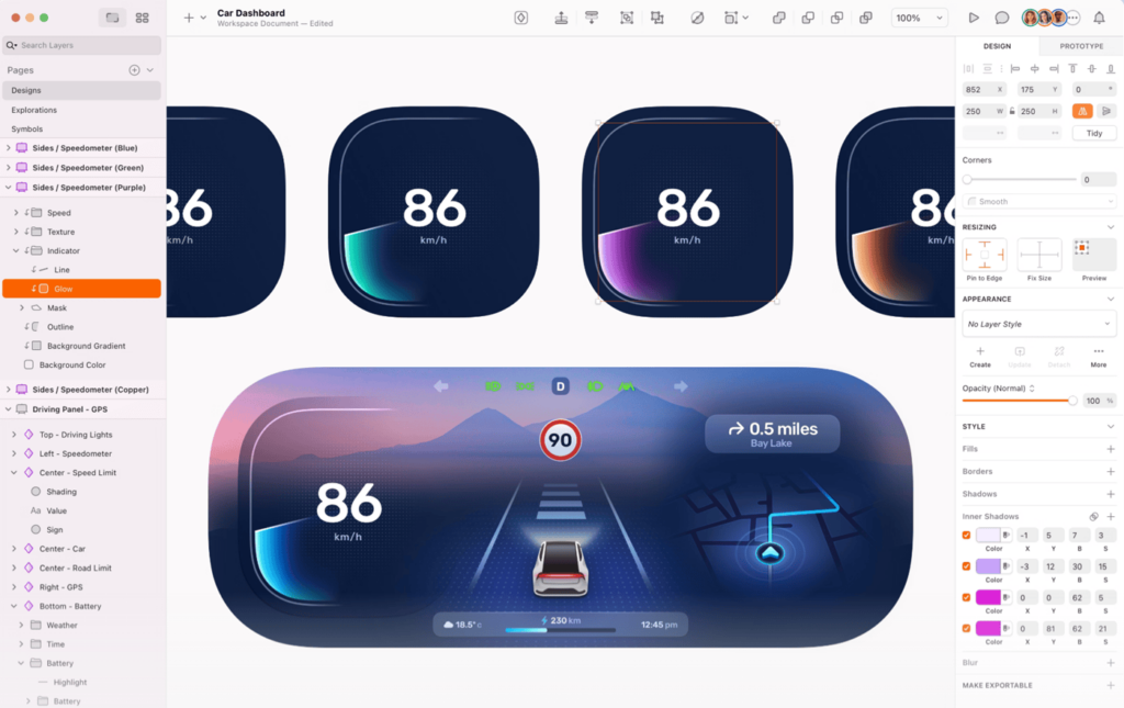 Captura de tela mostrando um exemplo da interface de usuário da ferramenta de prototipagem Sketch.