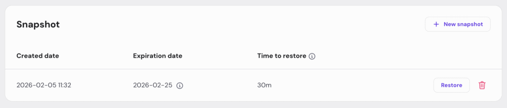Captura instantânea de VPS no hPanel