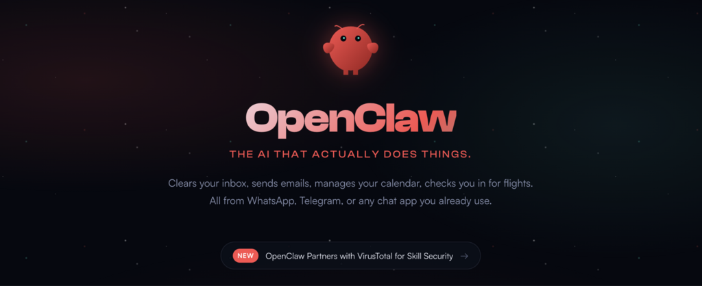 Página inicial do OpenClaw