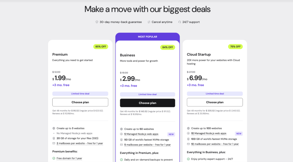 Comparação de hospedagem web da Hostinger