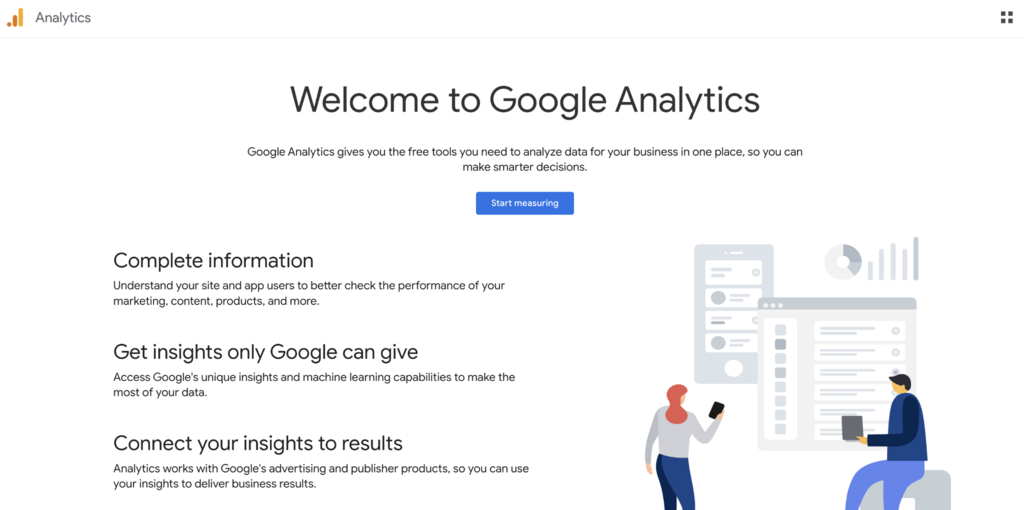 Página inicial do Google Analytics