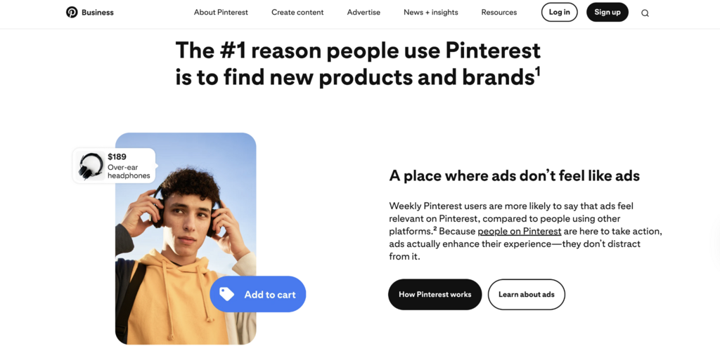 Página comercial do Pinterest