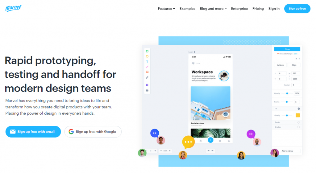 Página inicial do site da ferramenta de design da Marvel