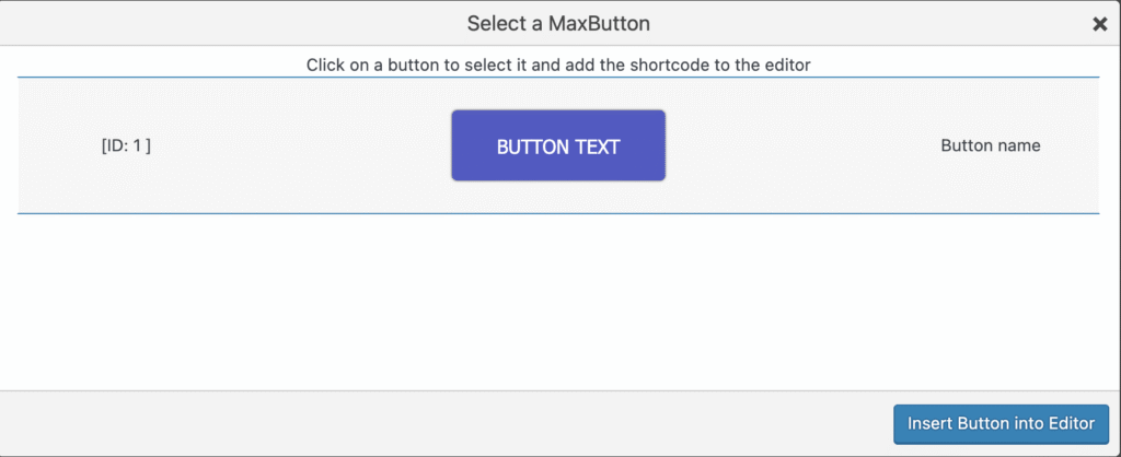 Menu de inserção de botões do bloco MaxButtons