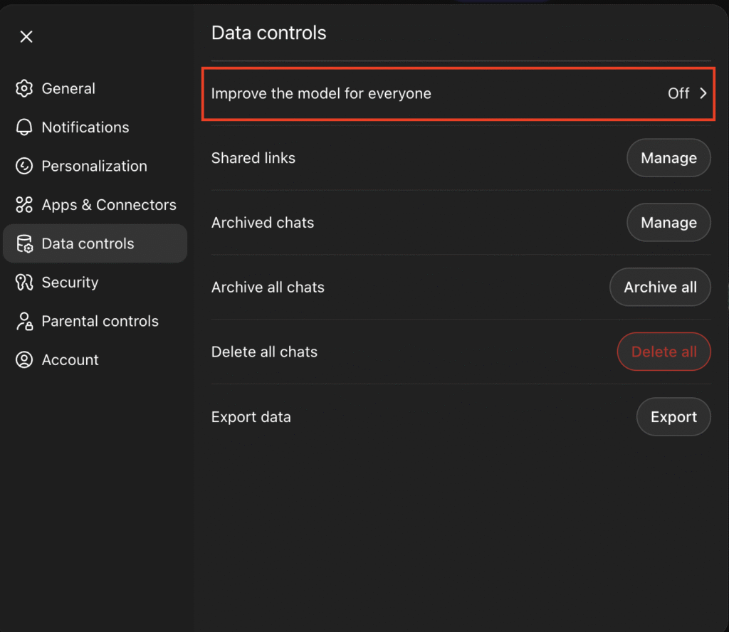 Opção de configurações 