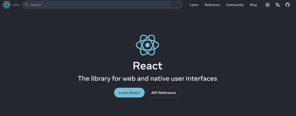 Página inicial do site ReactJS