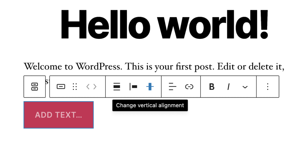 a barra de ferramentas embutida do bloco de botões do WordPress