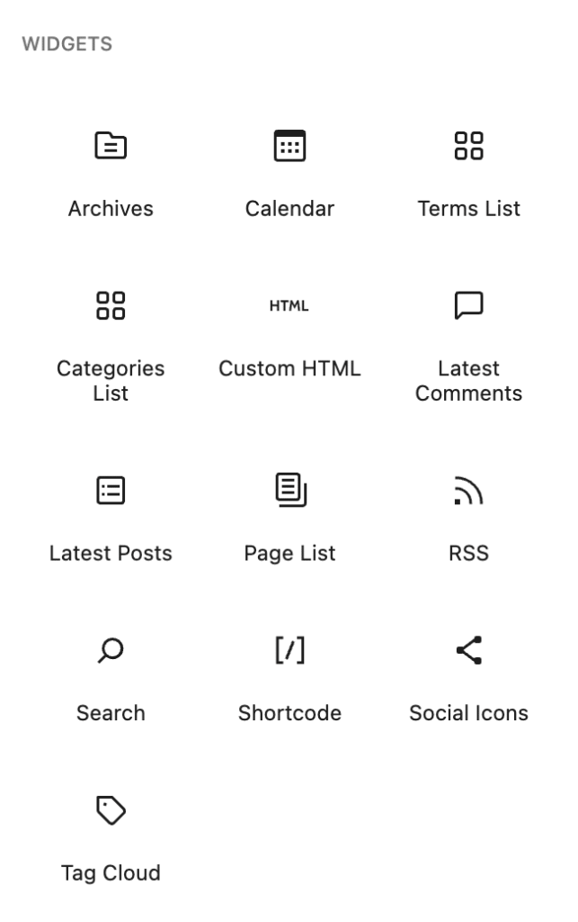 Os widgets padrão do WordPress