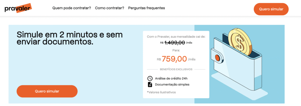 Página para simular valor de mensalidade para financiar faculdade