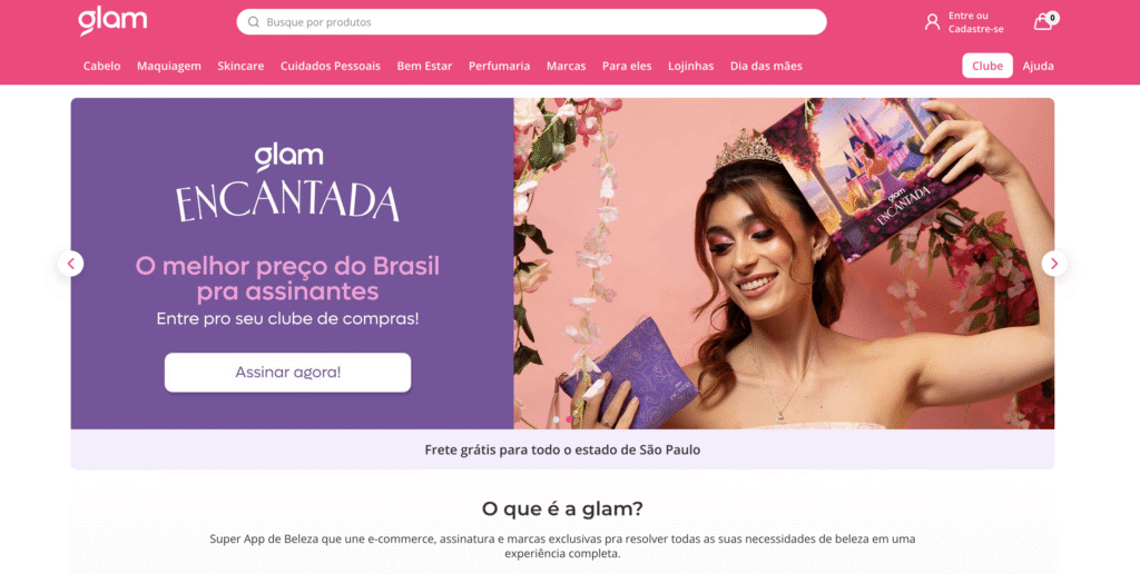 Página inicial da Glambox