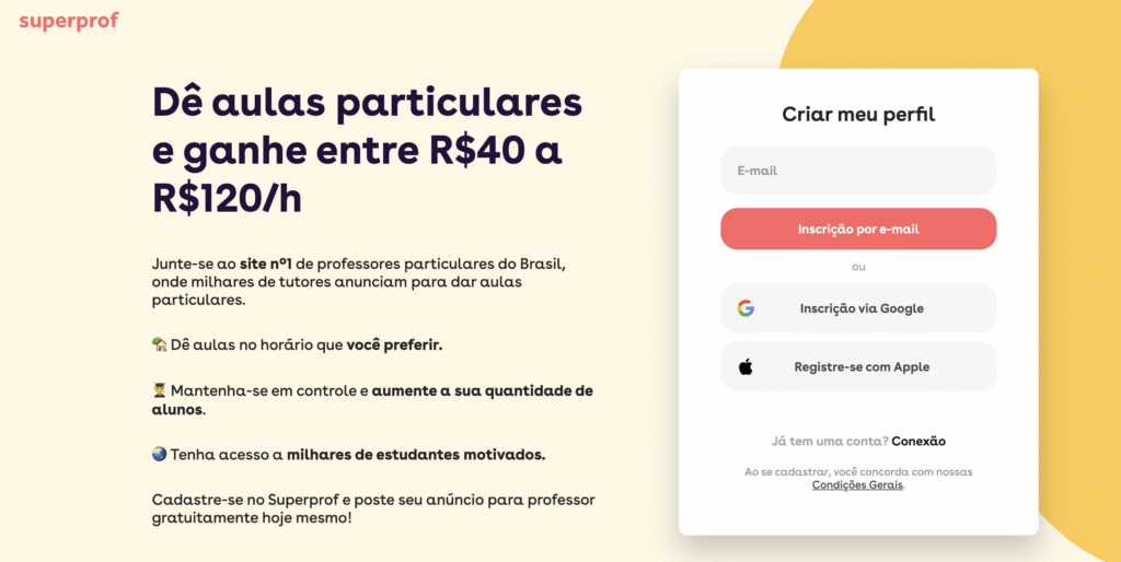 plataforma superprof para dar aulas particulares freelancers