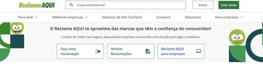 página inicial do site reclame aqui em português