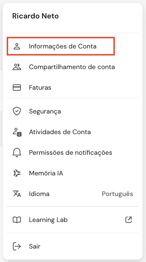 O que é API pública: O botão Informações da conta no menu suspenso de gerenciamento da conta do hPanel