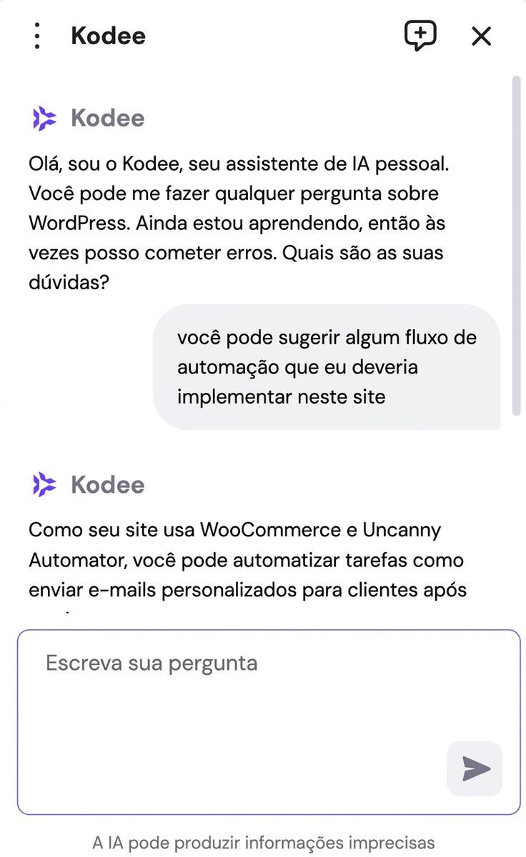 Uma janela de chat com a Kodee, a Assistente de IA da Hostinger