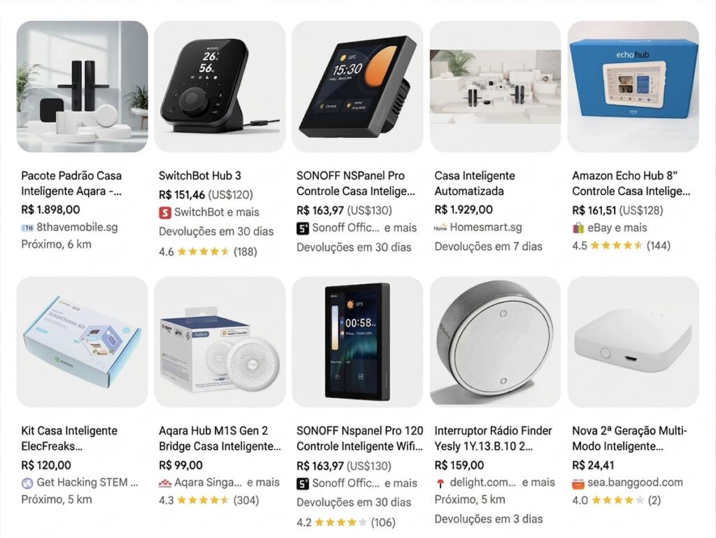 Página de dispositivos para casa inteligente