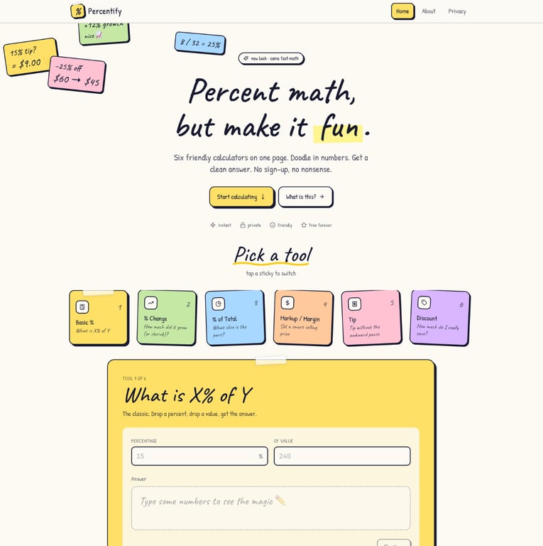 Percentage calculator (playful)