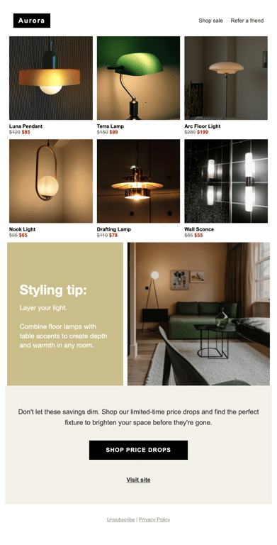 Minimal price drop promo newsletter