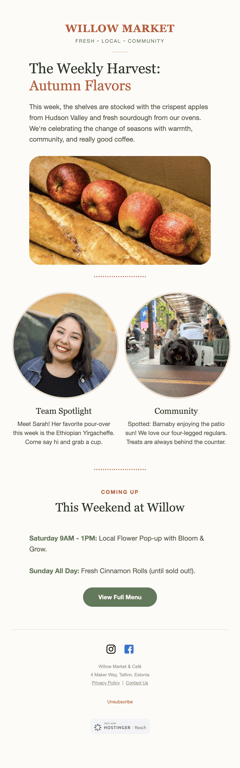 Terracotta community market weekly newsletter