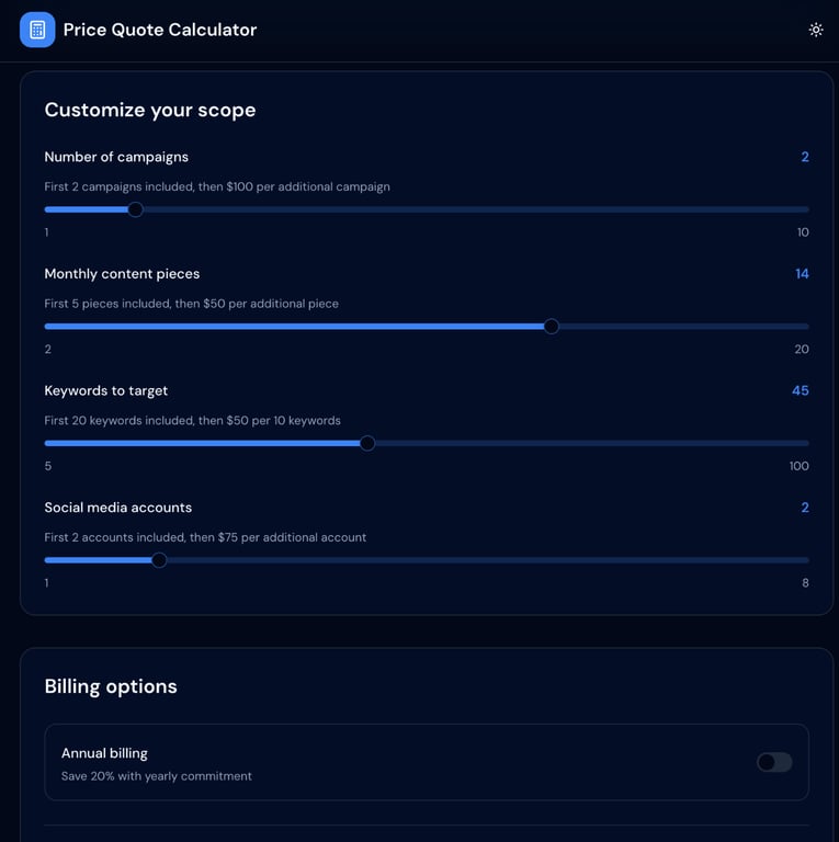 Price quote calculator