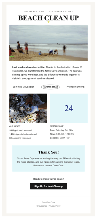Ocean blue volunteer impact community newsletter