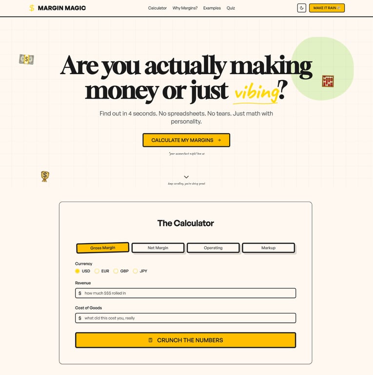 Profit margin calculator (playful)
