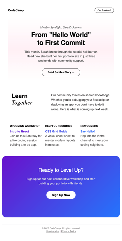 Blue purple developer learning community newsletter