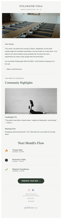 Soft minimal wellness studio monthly newsletter
