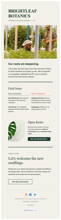 Green internal growth update newsletter