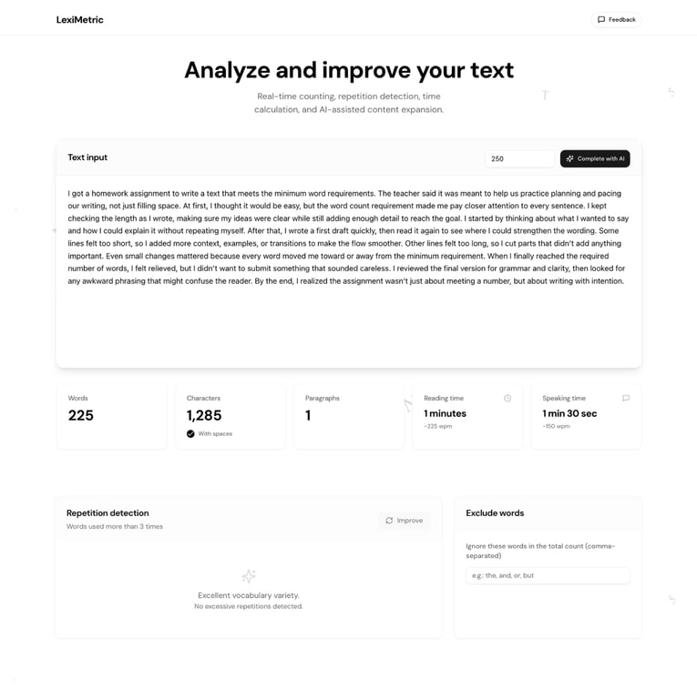 Word calculator and auto-complete writer