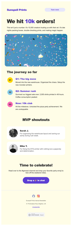 Yellow and lilac milestone newsletter