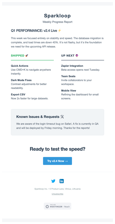 Light SaaS product update weekly newsletter