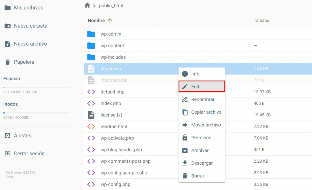 Localizar archivo htaccess en hPanel
