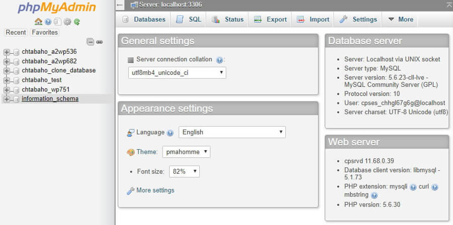 Una lista de tus bases de datos.