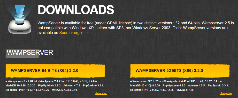 Sitio de descarga de WampServer