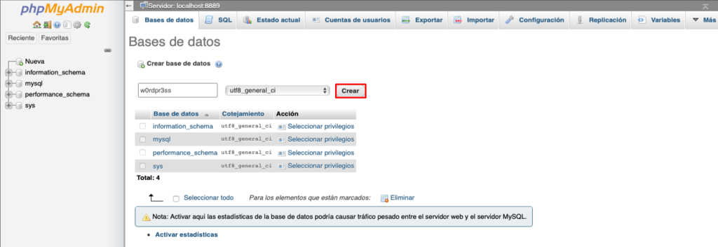 Crear base de datos en phpMyAdmin