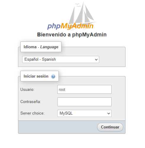 Inicio de phpMyAdmin en Windows