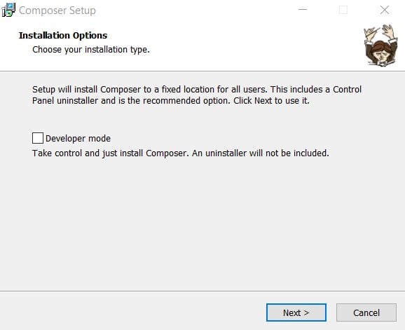 Asistente de instalación del compositor en Windows