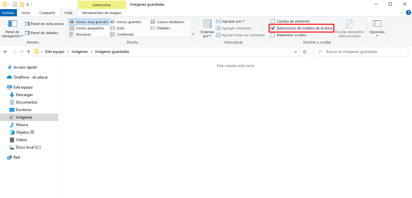 Marcar Extensiones de nombre de archivo en el Explorador de archivos de Windows