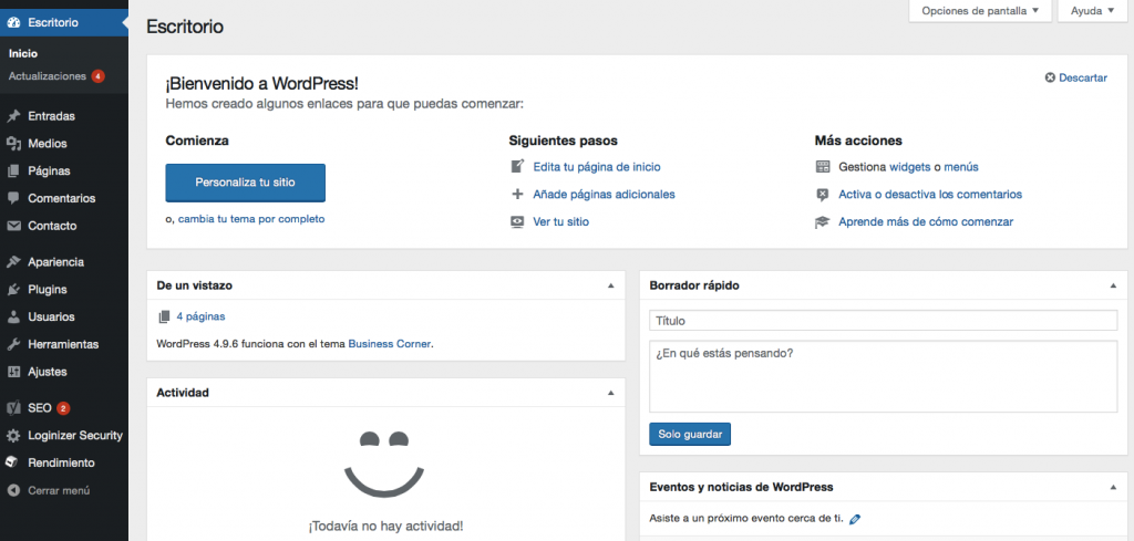 escritorio de wordpress