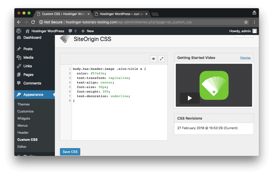 vista previa de plugin de siteorigin para CSS personalizado