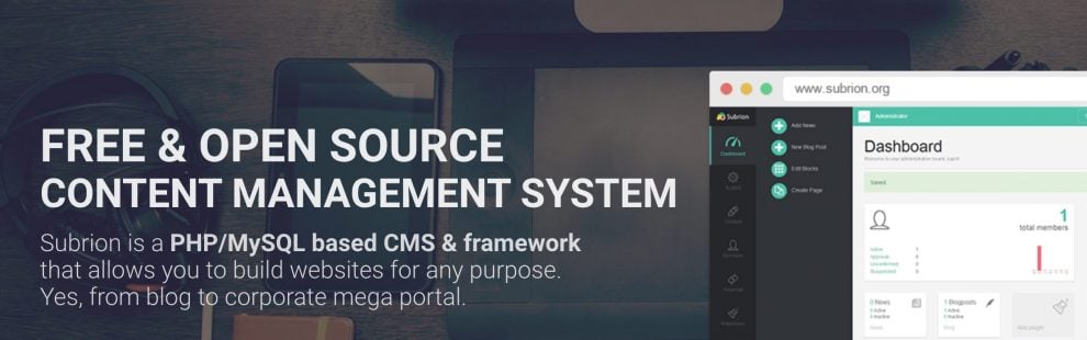 Captura de pantalla de la interfaz Subrion