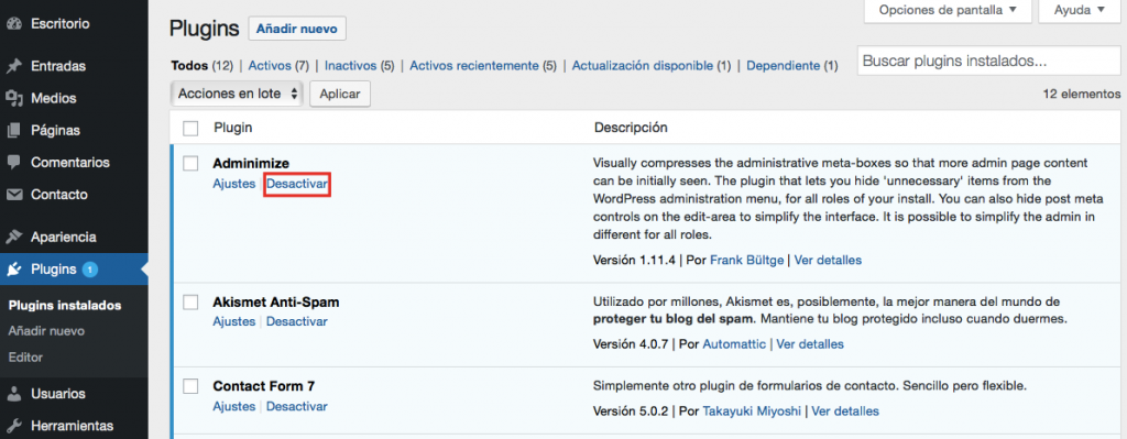 Desactivar plugins para solucionar el error HTTP de WordPress.