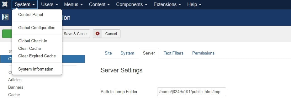 Tu configuración de Joomla