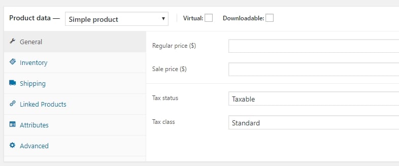 Algunas de las nuevas opciones que WooCommerce agrega al editor de WordPress.