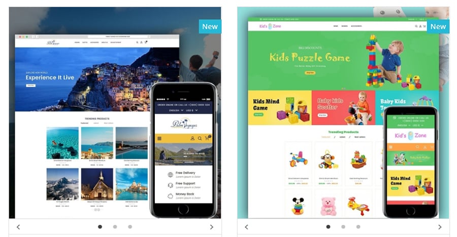Varios ejemplos de plantillas de PrestaShop.