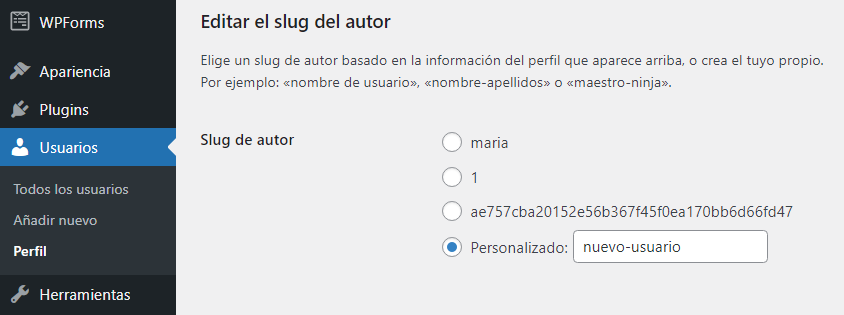 Editar slug de autor con el plugin Edit Author Slug