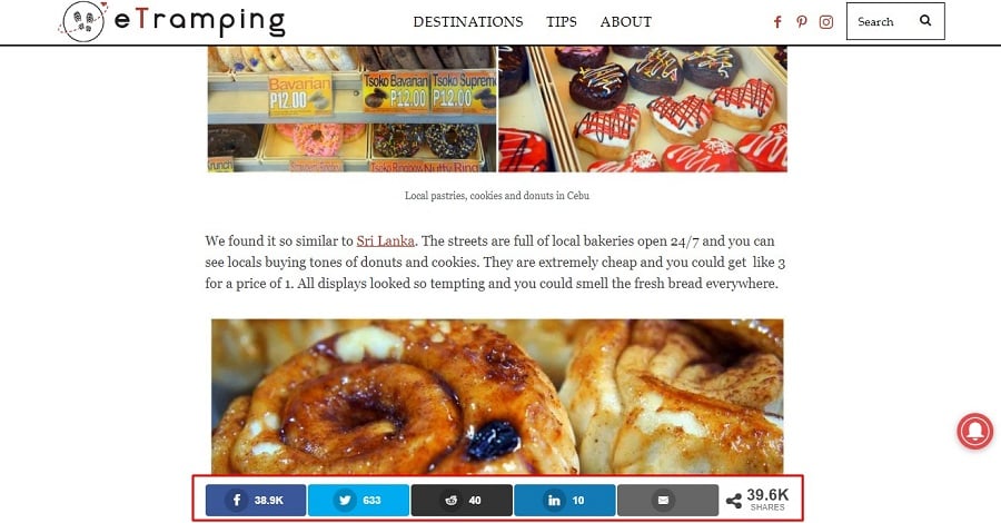 Sidebar como prueba social en eTramping
