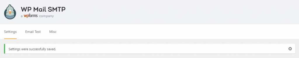 WP Mail SMTP Confirmación de cambio de configuración exitosa