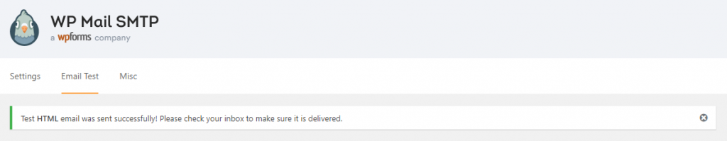 WP Mail SMTP Confirmación de prueba de correo electrónico exitosa