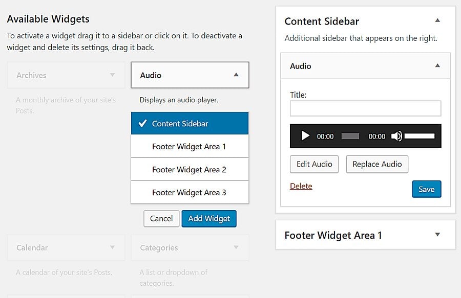 widget para insertar audio en WordPress